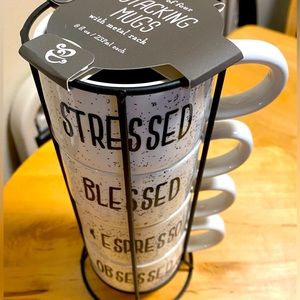 5pc Coffee/ Expresso Mug Set || 4 cups & 1 stand NWT